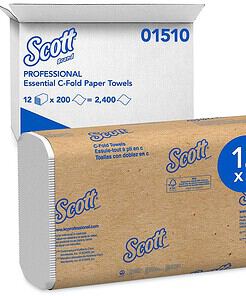 Scott Essential C Fold Paper Towels (01510) with Fast-Drying Absorbency Pockets, 12 Packs / Case, 200 C Fold Towels / Pack, White