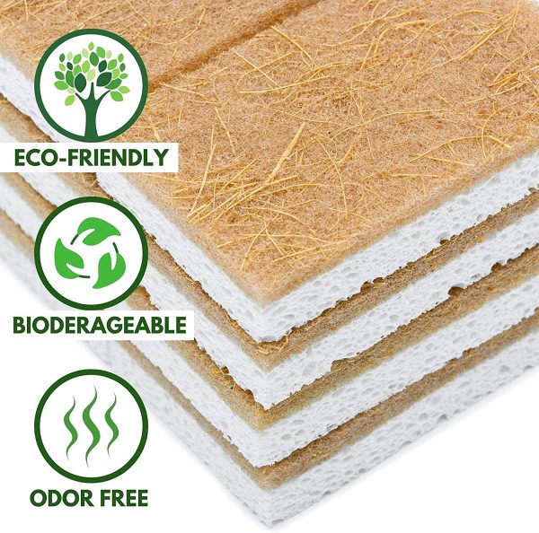 Zen Living Natural Sponge - Eco-Friendly Scrub Sponges for Kitchen - Best Wooden Pulp Sponge (Brown-White, 12 Pack)