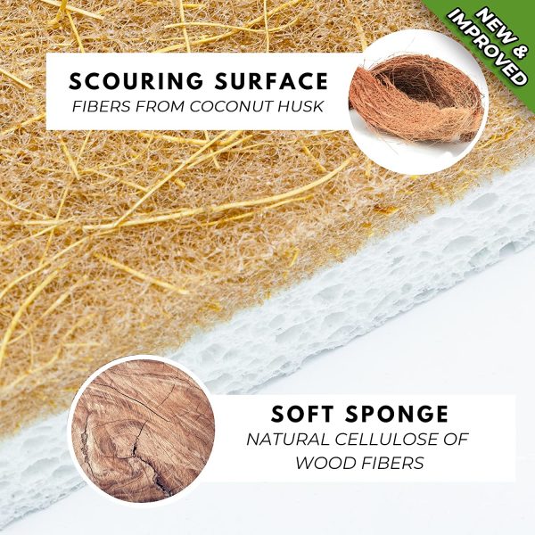 Zen Living Natural Sponge - Eco-Friendly Scrub Sponges for Kitchen - Best Wooden Pulp Sponge (Brown-White, 12 Pack)