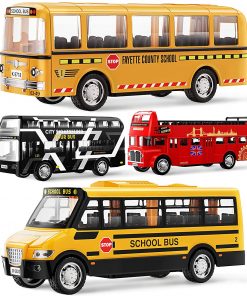 Geyiie Bus Toys for Kids, School Bus, City Bus London, 4 Pack
