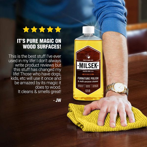 Milsek Furniture Polish and Cleaner with Lemon Oil, 12-Ounce, LM-12