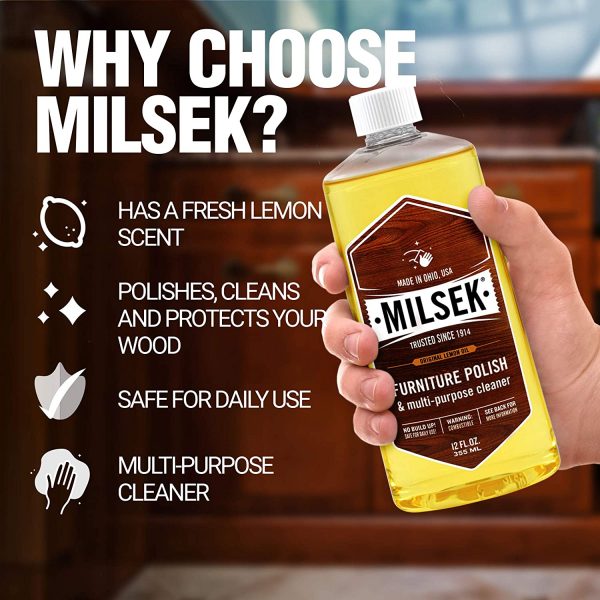 Milsek Furniture Polish and Cleaner with Lemon Oil, 12-Ounce, LM-12