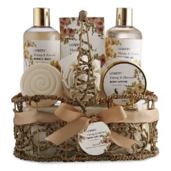Home Spa Gift Basket - Honey & Almond Scent Luxury Bath Body Set