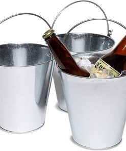 Juvale Galvanized Metal Ice Bucket Pails, 7 Inch, 3 Pack