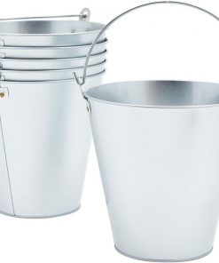 Juvale Galvanized Metal Ice Bucket Pails, 7 Inch, 6 Pack, Silver