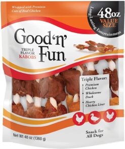 Good ’n’ Fun Triple Flavor Kabobs 48 Ounce, Rawhide Snack For All Dogs