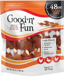 Good ’n’ Fun Triple Flavor Kabobs 48 Ounce, Rawhide Snack For All Dogs