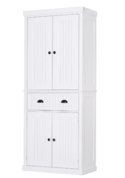 HOMCOM Tall 72" Traditional Colonial Style Standing Kitchen Pantry Cupboard Cabinet - White