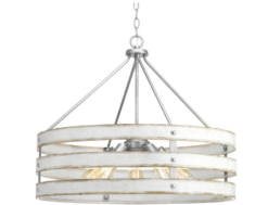 Progress Lighting Gulliver 5-Light Galvanized Drum Pendant with Weathered White Wood Accents