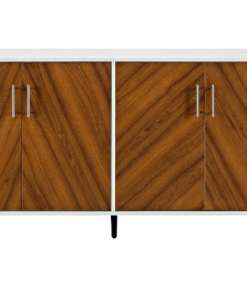 Walker Edison Furniture Company Hampton 58 in. Solid White and Teak Bookmatch Buffet Stand