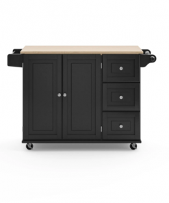 HOMESTYLES Dolly Madison Black Kitchen Cart with Natural Wood Top