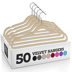 Zober Velvet Hangers 50 Pack - Heavy Duty Ivory Hangers for Coats, Pants & Dress Clothes