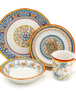 Duomo 32-Piece Patterned Multicolor Italian Design Stoneware Dinnerware Set