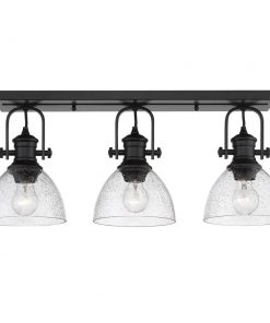Golden Lighting Hines 7 in. Black with Seeded Glass 3-Light Semi-Flush Mount