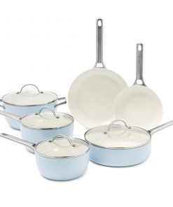 GreenPan Padova 10-Piece Aluminum Ceramic Nonstick Cookware Set in Light Blue