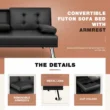 Black 66 in. Faux Leather Upholstered Convertible Folding Futon Sofa Bed 2 Cupholders
