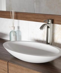 VIGO VG04011 Matte Stone Wisteria Composite Oval Vessel Bathroom Sink, White