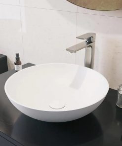 VIGO VG04015 Matte Stone Lotus Composite Round Vessel Bathroom Sink, White,