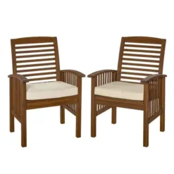 Walker Edison Furniture Company Boardwalk Dark Brown Acacia Outdoor Dining Chairs (Set of 2)