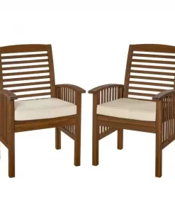 Walker Edison Furniture Company Boardwalk Dark Brown Acacia Outdoor Dining Chairs (Set of 2)