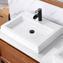 LUXIER Rectangular Bathroom Ceramic Vessel Sink Art Basin in White