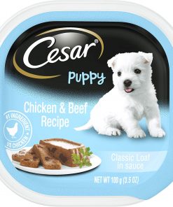 CESAR Puppy Soft Wet Dog Food Classic Loaf in sauce Chicken & Beef Recipe, 3.5 oz. Pack of 24 Easy Peel Trays
