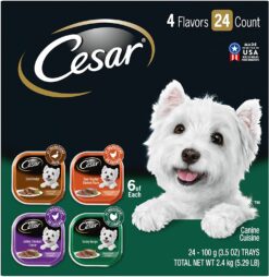CESAR Soft Wet Dog Food Classic Loaf in Sauce Poultry Variety Pack, (24) 3.5 oz. Easy Peel Trays with Real Chicken, Turkey or Duck