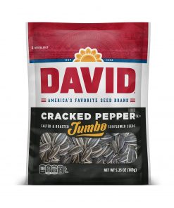 DAVID Roasted and Salted Cracked Pepper Jumbo Sunflower Seeds, Keto Friendly, 5.25 oz, 12 Pack