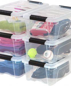 IRIS USA 12 Qt. Plastic Storage Bin Tote Organizing Container, 6 Pack, clear with Black Buckle