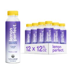Lemon Perfect, Organic Cold-Pressed Lemon Water, Squeezed from Real Fruit, Flavored Water, Sugar-Free, Keto Certified, No Artificial Ingredients, Blueberry Açaí (12-Pack)