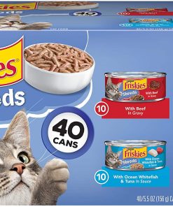 Purina Friskies Wet Cat Food Variety Pack, Shreds Beef, Turkey, Whitefish, and Chicken & Salmon - (40) 5.5 oz. Cans