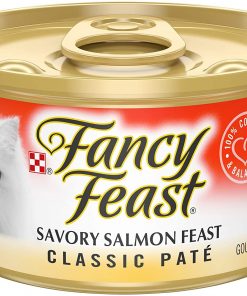 Purina Fancy Feast Grain Free Pate Wet Cat Food, Classic Pate Savory Salmon Feast - (24) 3 oz. Cans