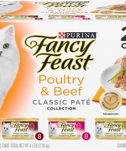 Purina Fancy Feast Grain Free Pate Wet Cat Food Variety Pack, Poultry and Beef Collection - (24) 3 oz. Cans