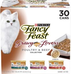 Purina Fancy Feast Gravy Wet Cat Food Variety Pack, Gravy Lovers Poultry & Beef Feast Collection - (30) 3 oz. Cans
