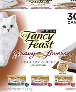 Purina Fancy Feast Gravy Wet Cat Food Variety Pack, Gravy Lovers Poultry & Beef Feast Collection - (30) 3 oz. Cans