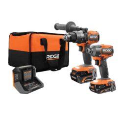 RIDGID R9208 18V Brushless Cordless 2-Tool Combo Kit with Hammer Drill, Impact Driver, (2) Batteries, Charger, and Bag