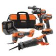 RIDGID R9225 18V Brushless Cordless 4-Tool Combo Kit with (1) 4.0 Ah and (1) 2.0 Ah MAX Output Batteries, 18V Charger, and Tool Bag