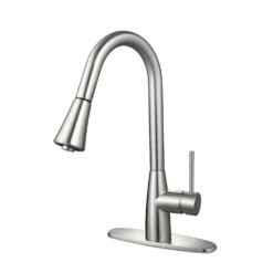 Hardware House LLC Single Handle Gooseneck Style Kitchen Faucet, Satin Nickel