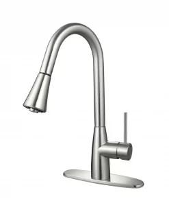 Hardware House LLC Single Handle Gooseneck Style Kitchen Faucet, Satin Nickel