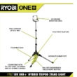 RYOBI P782 ONE+ 18V Cordless Hybrid LED Tripod Stand Light (Tool Only) RYOBI P782 ONE+ 18V Cordless Hybrid LED Tripod Stand Light (Tool Only)