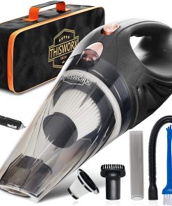 THISWORX TWC-01 Car Vacuum Cleaner - Portable, High Power, Mini Handheld Vacuum w/ 3 Attachments, 16 Ft Cord & Bag
