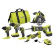 RYOBI PCL1600K2 ONE+ 18V Cordless 6-Tool Combo Kit with 1.5 Ah Battery, 4.0 Ah Battery, and Charger
