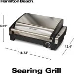 Image 3 - Hamilton Beach Electric Indoor Searing Grill Removable Easy - 12.5-in L x 9.6-in W Non-Stick Contact Grill, 6-Serving, Extra-Large Drip Tray, Stainless Steel (25360), 15 AMP, 4500 RPM