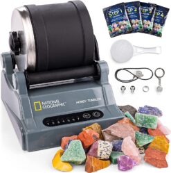 NATIONAL GEOGRAPHIC Hobby Rock Tumbler Kit - Includes Rough Gemstones, 4 Polishing Grits, Jewelry Fastenings, Learning Guide, Great Stem Science Kit