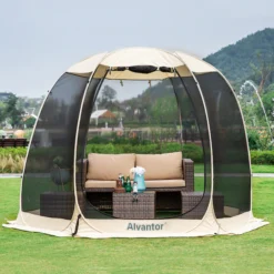 Alvantor  10-ft x 8.5-ft Beige Fabric Hexagon Screened Pop-up Gazebo