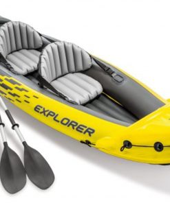 Explorer K2 Kayak, 2-Person Inflatable Kayak Set with Aluminum Oars and High Output Air Pump