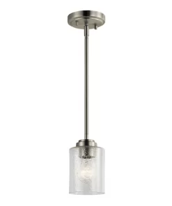 Kichler Winslow Brushed Nickel Modern/Contemporary Seeded Glass Cylinder Mini Pendant Light