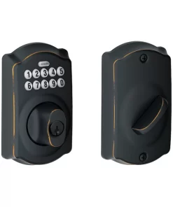 Schlage Keypad Camelot Aged Bronze Single Cylinder Electronic Deadbolt Lighted Keypad