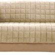 Sure Fit Deluxe Microban Sofa Furniture Cover, Quilted Velvet Polyester, Machine Washable, Ivory