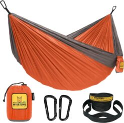 Wise Owl Outfitters Camping Hammock, Orange & Grey